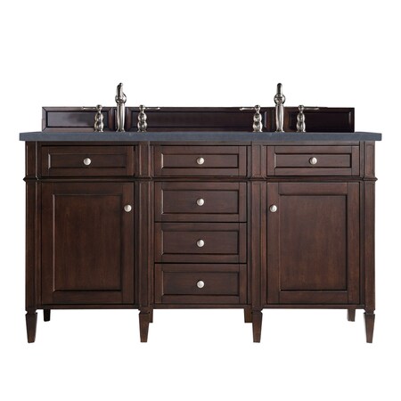 James Martin Vanities Brittany 60in Double Vanity, Burnished Mahogany w/ 3 CM Charcoal Soapstone Quartz Top 650-V60D-BNM-3CSP